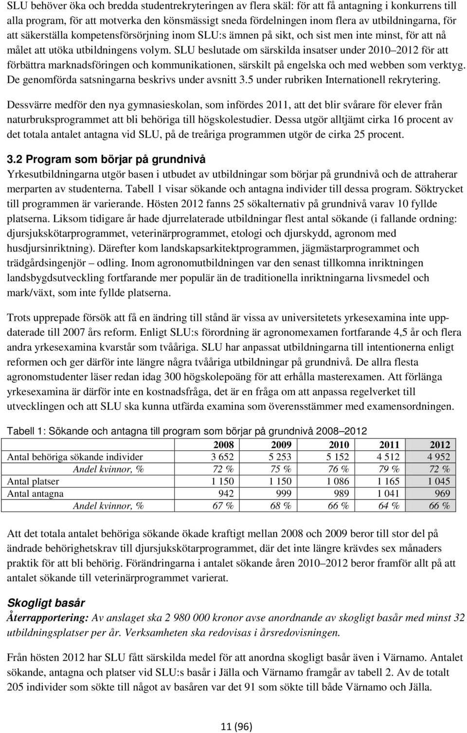 SLU beslutade om särskilda insatser under 2010 2012 för att förbättra marknadsföringen och kommunikationen, särskilt på engelska och med webben som verktyg.