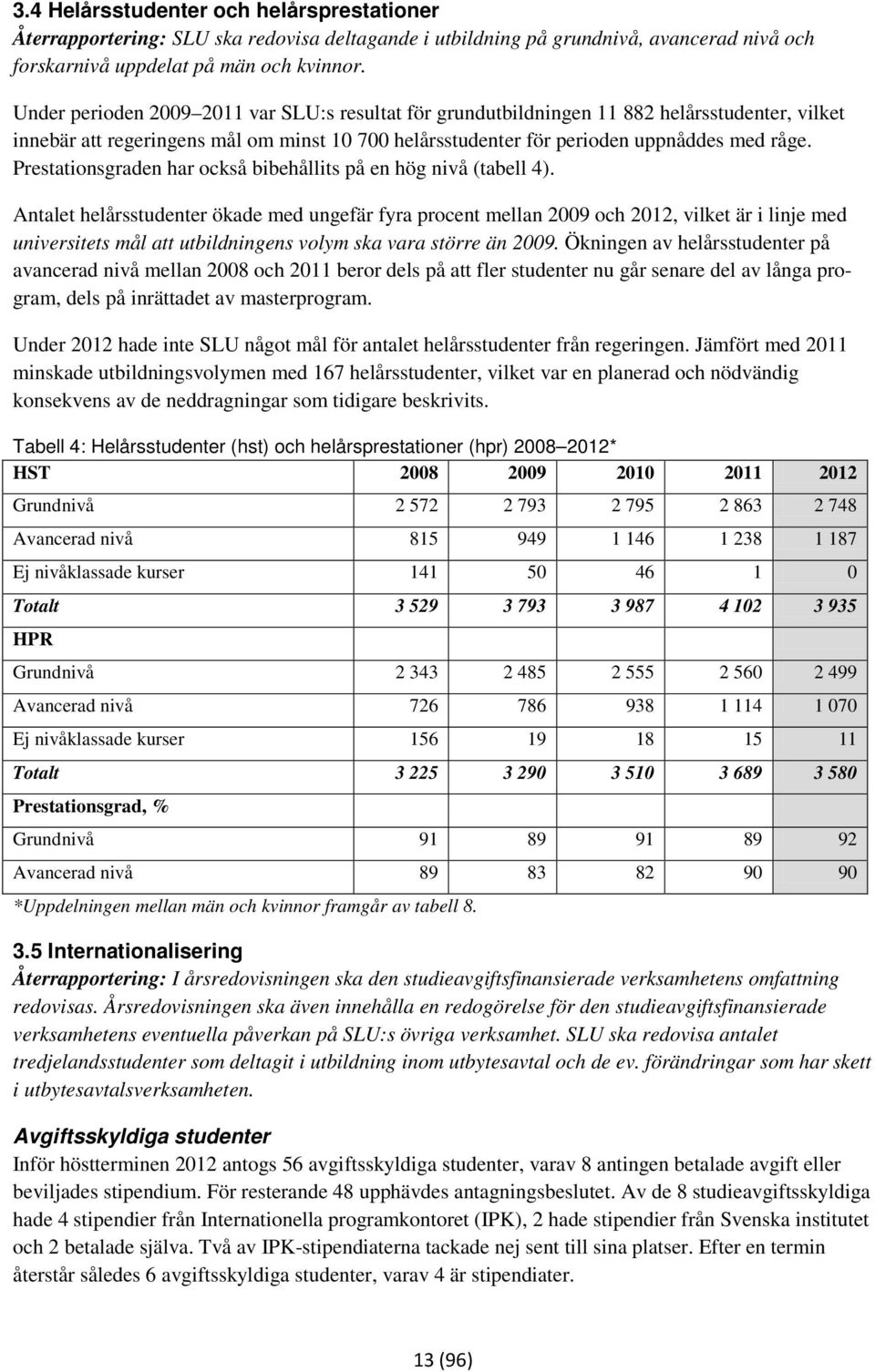 Prestationsgraden har också bibehållits på en hög nivå (tabell 4).