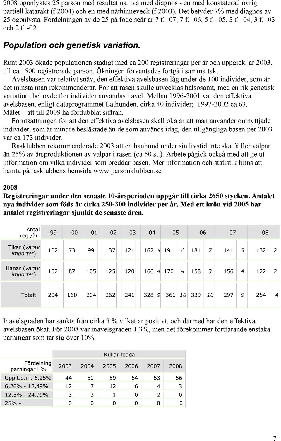 Runt 2003 ökade populationen stadigt med ca 200 registreringar per år och uppgick, år 2003, till ca 1500 registrerade parson. Ökningen förväntades fortgå i samma takt.