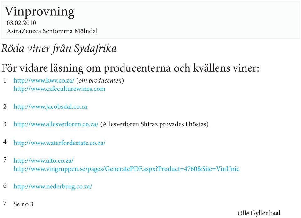 allesverloren.co.za/ (Allesverloren Shiraz provades i höstas) http://www.waterfordestate.co.za/ http://www.