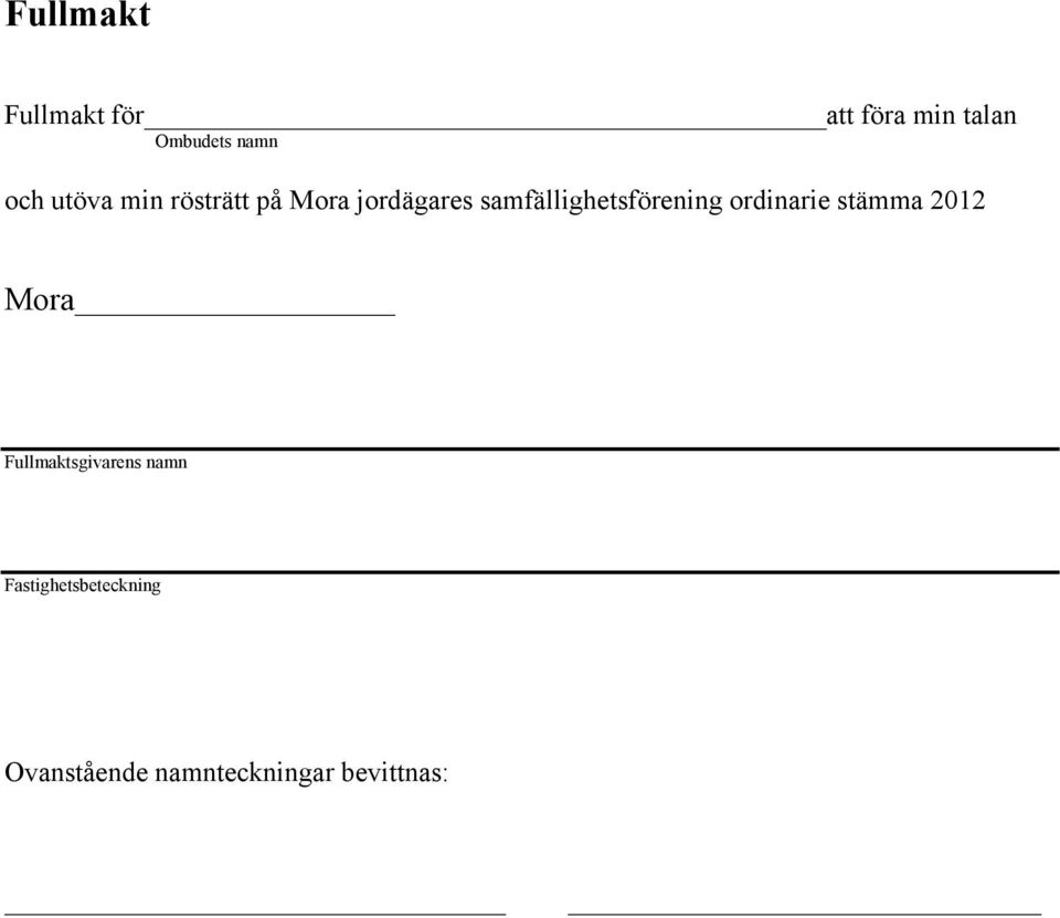 samfällighetsförening ordinarie stämma 2012 Mora