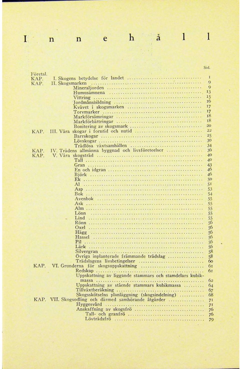 Vara skogar i forntid och nutid Barrskogar 2 5 Lovskogar 30 Tradlosa vaxtsamhallen 34 KAP. IV. Tradens allmanna byggnad och livsforeteelscr 36 KAP. V.