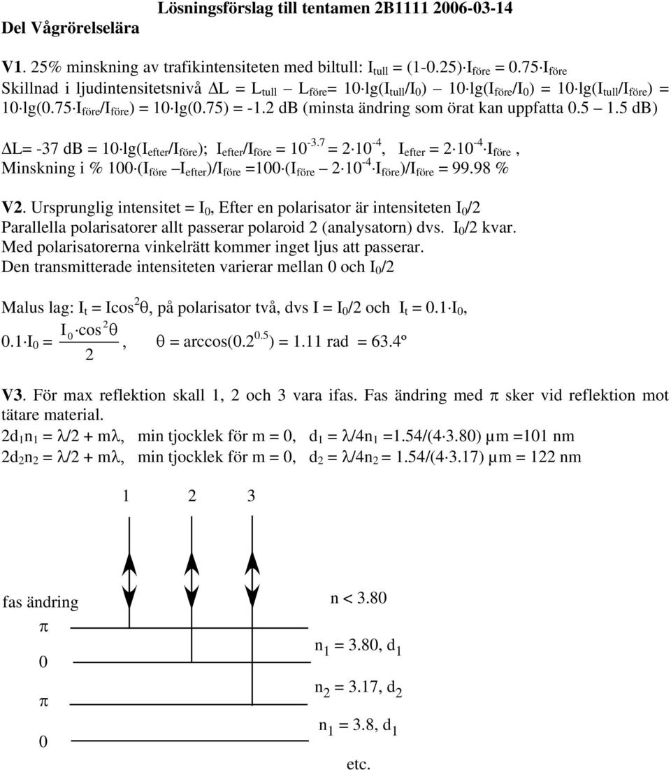 db (mnsta ändrng som örat kan ufatta 0.5.5 db) L= -37 db = 0 lg(i efter /I före ); I efter /I före = 0-3.