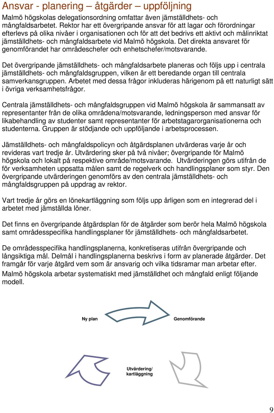 Malmö högskola. Det direkta ansvaret för genomförandet har områdeschefer och enhetschefer/motsvarande.