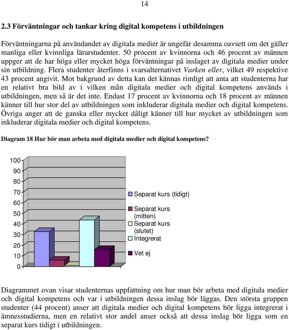 Flera studenter återfinns i svarsalternativet Varken eller, vilket 49 respektive 43 procent angivit.