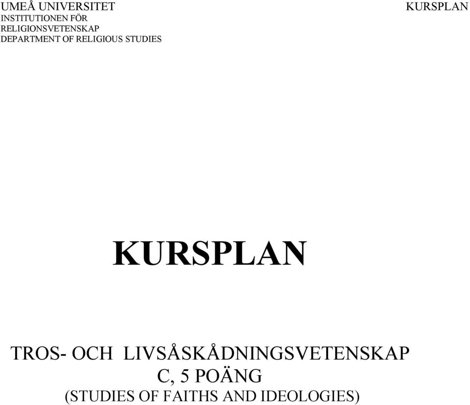 KURSPLAN TROS- OCH