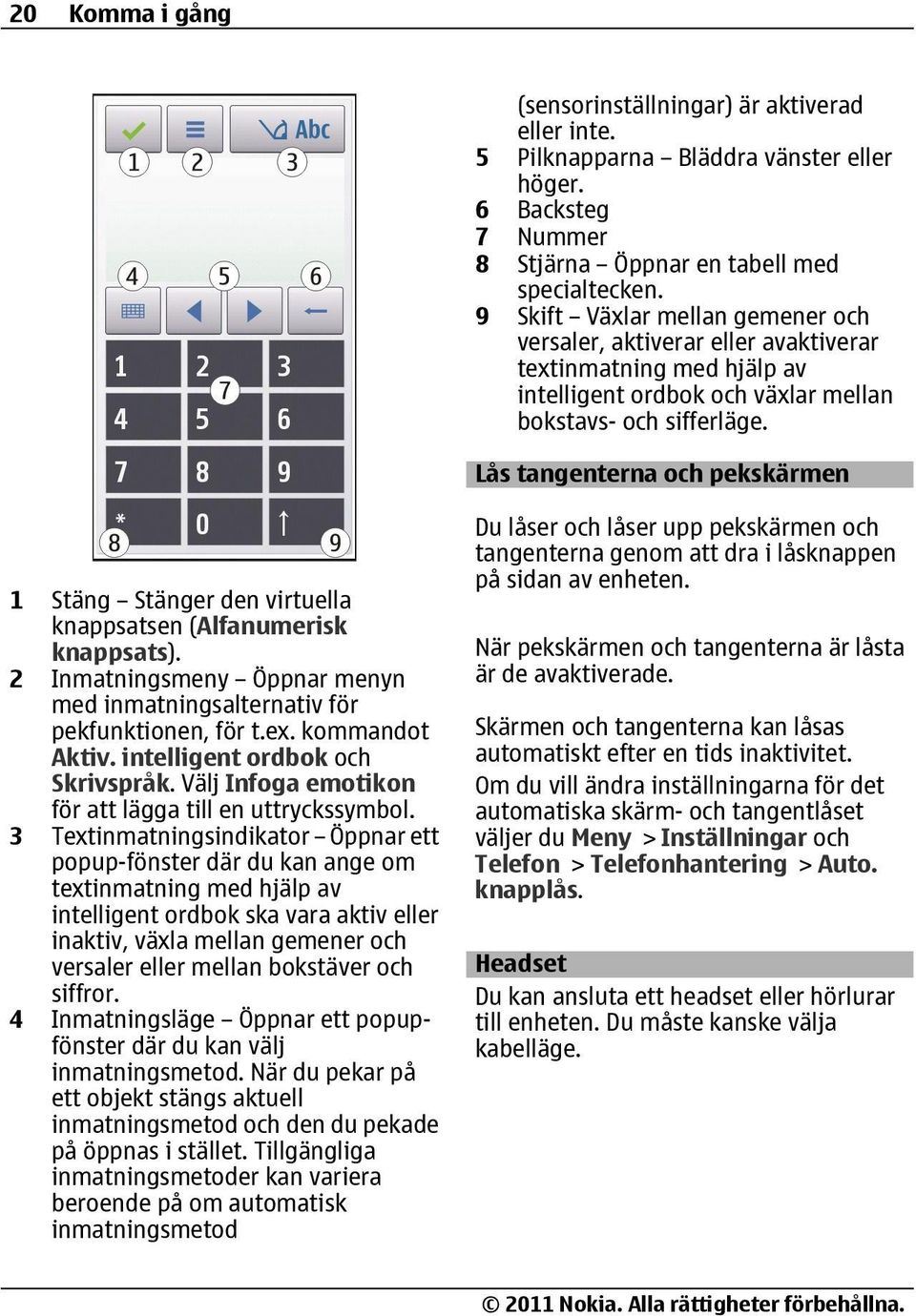 Lås tangenterna och pekskärmen 1 Stäng Stänger den virtuella knappsatsen (Alfanumerisk knappsats). 2 Inmatningsmeny Öppnar menyn med inmatningsalternativ för pekfunktionen, för t.ex. kommandot Aktiv.