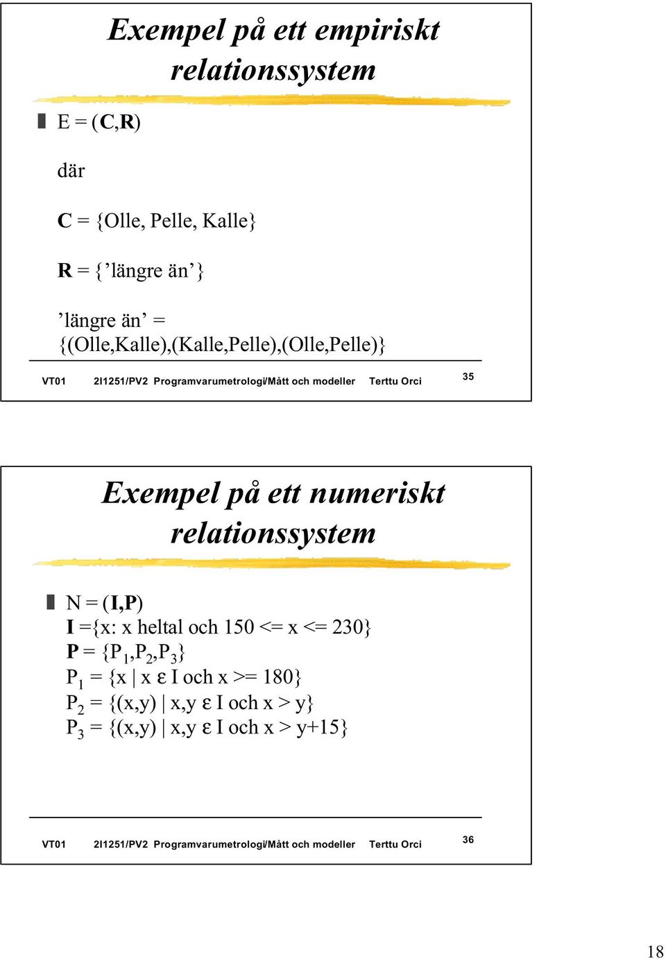 numeriskt relationssystem N = (I,P) I ={x: x heltal och 150 <= x <= 230} P = {P 1,P 2,P 3