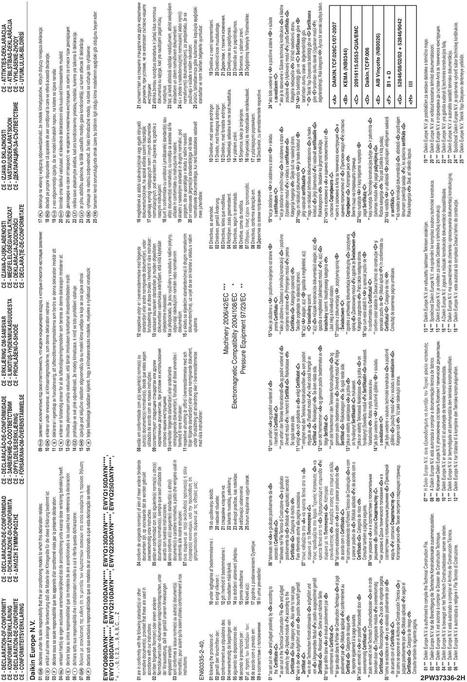DECLARAÇÃO-DE-CONFORMIDADE СЕ - ЗАЯВЛЕНИЕ-О-СООТВЕТСТВИИ CE - OPFYLDELSESERKLÆRING CE - FÖRSÄKRAN-OM-ÖVERENSTÄMMELSE CE - DECLARACION-DE-CONFORMIDAD CE - DICHIARAZIONE-DI-CONFORMITA CE - H ø H