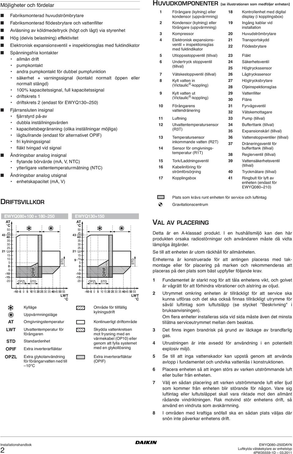 (kontakt normalt öppen eller normalt stängd) 00% kapacitetssignal, full kapacitetssignal driftskrets driftskrets 2 (endast för EWYQ30~250) Fjärransluten insignal fjärrstyrd på-av dubbla