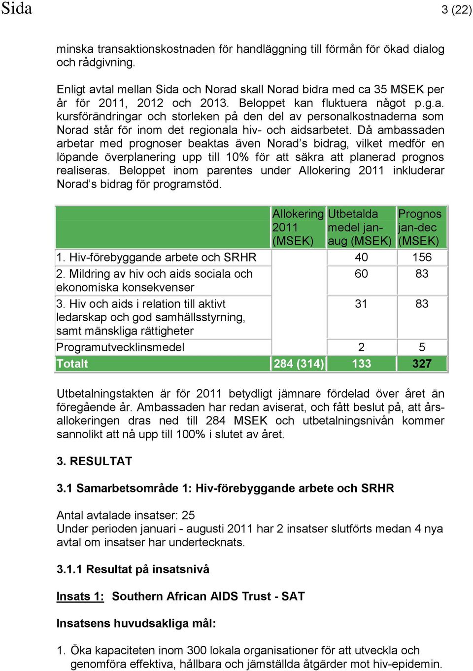 Då ambassaden arbetar med prognoser beaktas även Norad s bidrag, vilket medför en löpande överplanering upp till 10% för att säkra att planerad prognos realiseras.