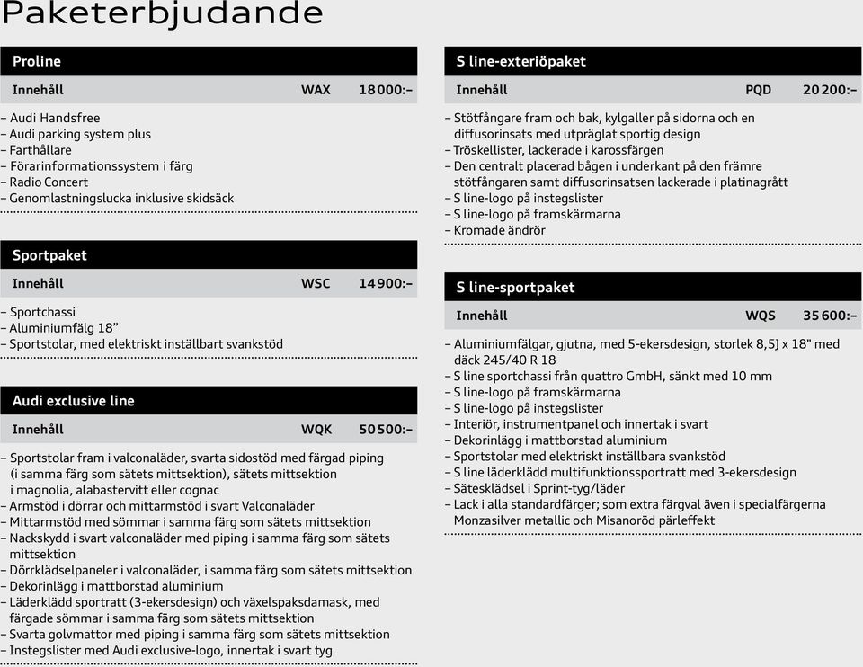 färgad piping (i samma färg som sätets mittsektion), sätets mittsektion i magnolia, alabastervitt eller cognac Armstöd i dörrar och mittarmstöd i svart Valconaläder Mittarmstöd med sömmar i samma