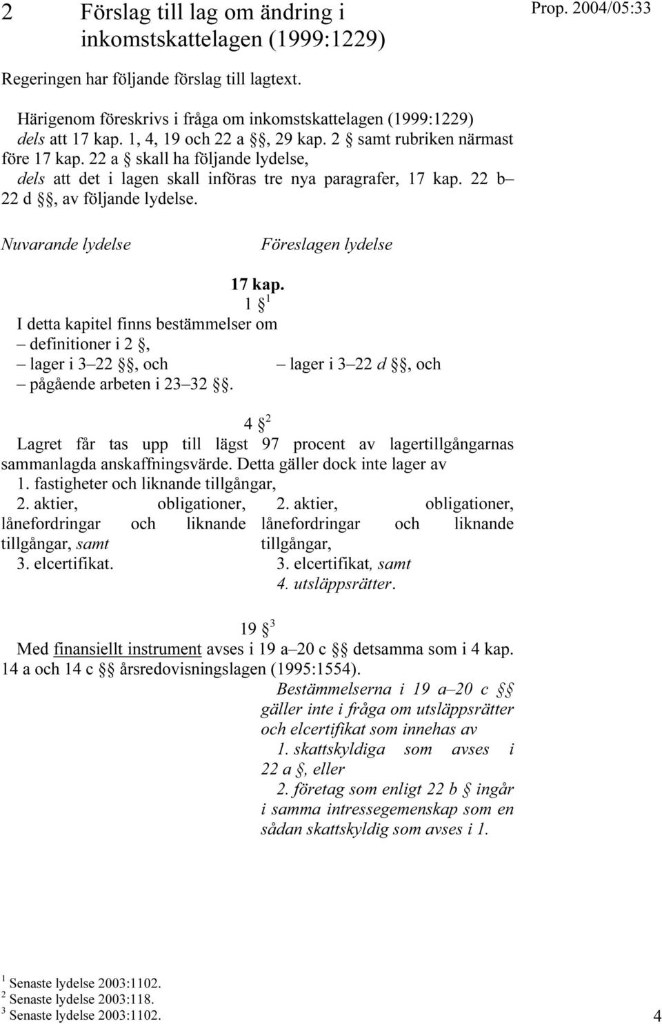 Nuvarande lydelse Föreslagen lydelse 17 kap. 1 1 I detta kapitel finns bestämmelser om definitioner i 2, lager i 3 22, och lager i 3 22 d, och pågående arbeten i 23 32.