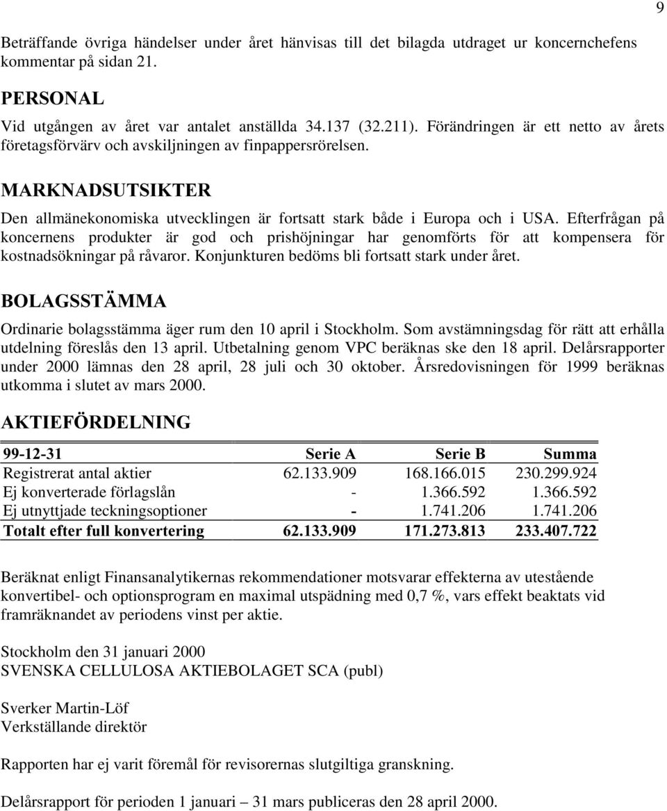 Efterfrågan på koncernens produkter är god och prishöjningar har genomförts för att kompensera för kostnadsökningar på råvaror. Konjunkturen bedöms bli fortsatt stark under året.