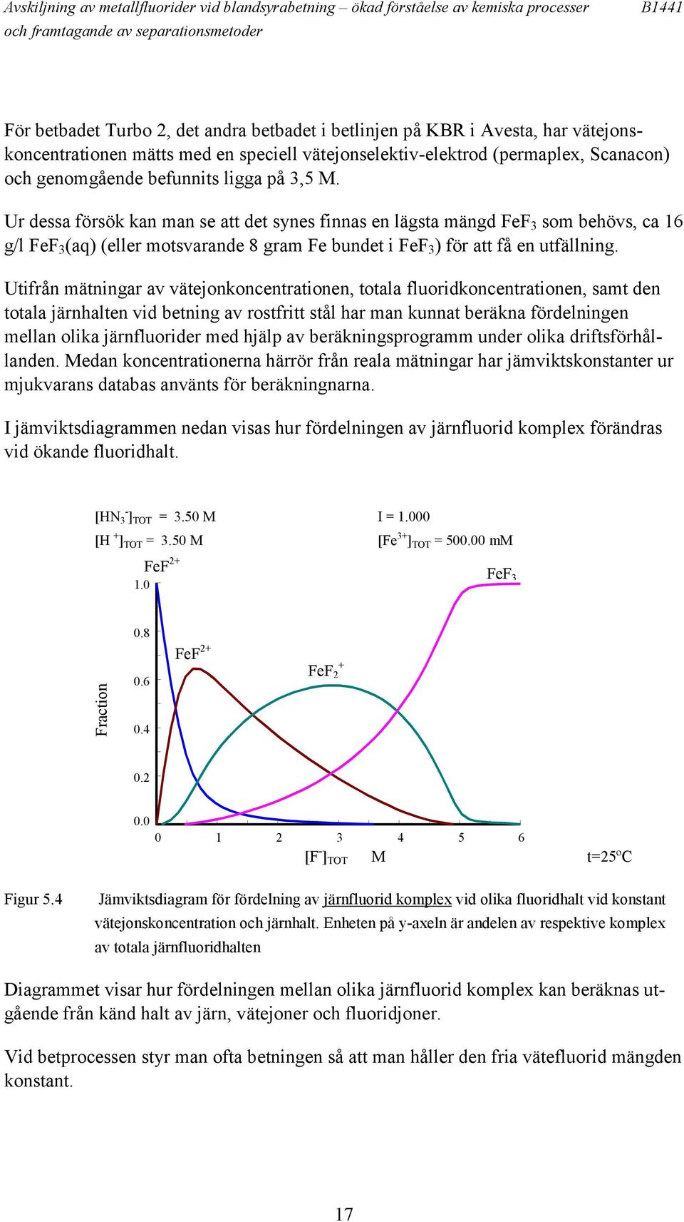 Ur dessa försök kan man se att det synes finnas en lägsta mängd FeF 3 som behövs, ca 16 g/l FeF 3 (aq) (eller motsvarande 8 gram Fe bundet i FeF 3 ) för att få en utfällning.
