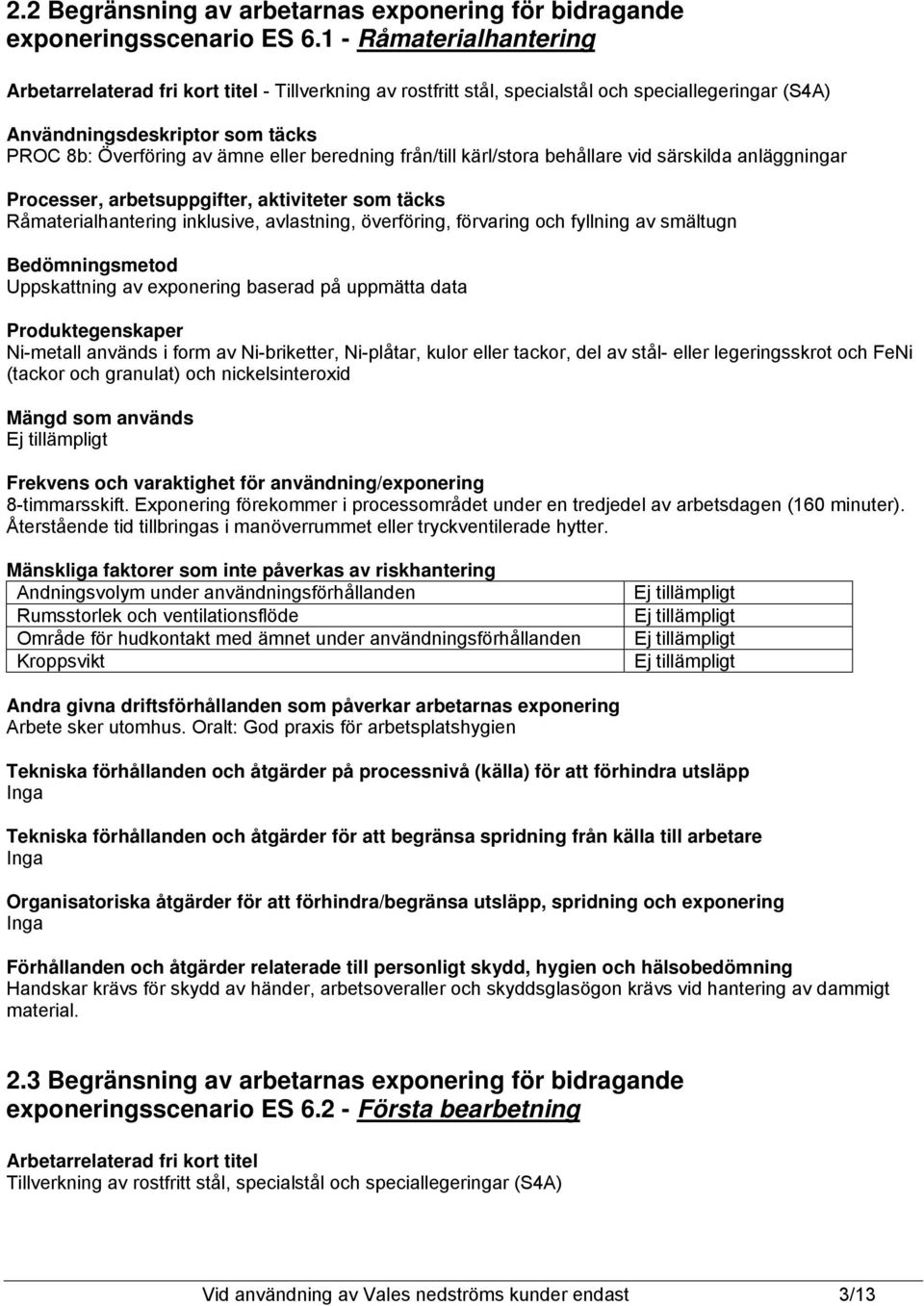 Processer, arbetsuppgifter, aktiviteter som täcks Råmaterialhantering inklusive, avlastning, överföring, förvaring och fyllning av smältugn Bedömningsmetod Uppskattning av exponering baserad på