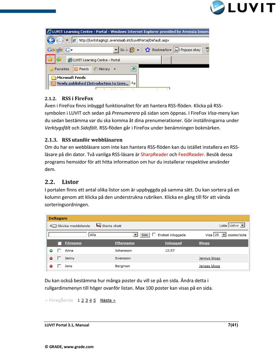 RSS utanför webbläsaren Om du har en webbläsare som inte kan hantera RSS-flöden kan du istället installera en RSSläsare på din dator. Två vanliga RSS-läsare är SharpReader och FeedReader.