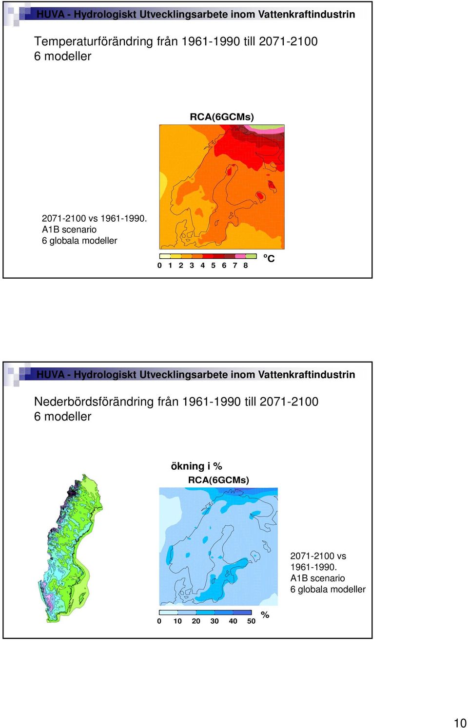 A1B scenario 6 globala modeller 0 1 2 3 4 5 6 7 8 o C Nederbördsförändring