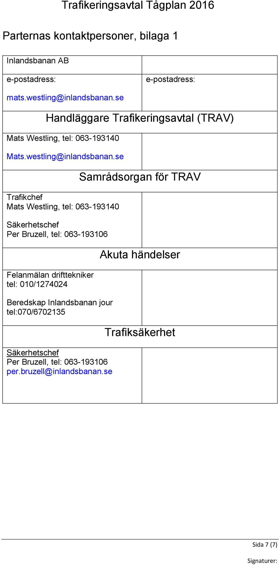 se Trafikchef Mats Westling, tel: 063-193140 Säkerhetschef Per Bruzell, tel: 063-193106 Felanmälan drifttekniker tel: