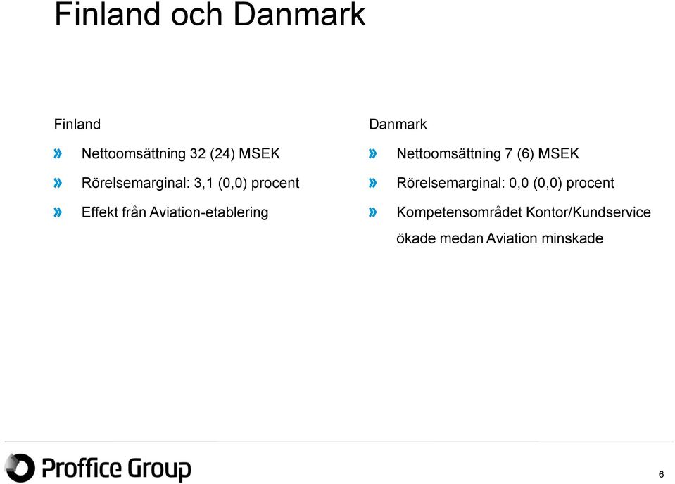 Aviation-etablering Danmark Nettoomsättning 7 (6) MSEK