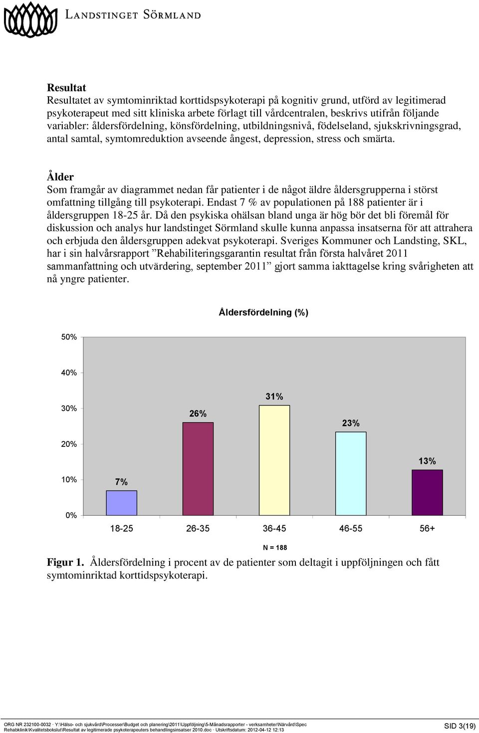 Ålder Som framgår av diagrammet nedan får patienter i de något äldre åldersgrupperna i störst omfattning tillgång till psykoterapi.