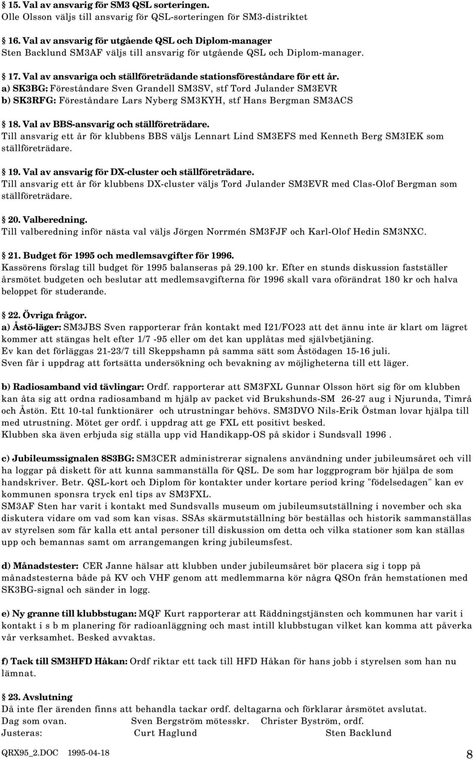 Val av ansvariga och ställföreträdande stationsföreståndare för ett år.