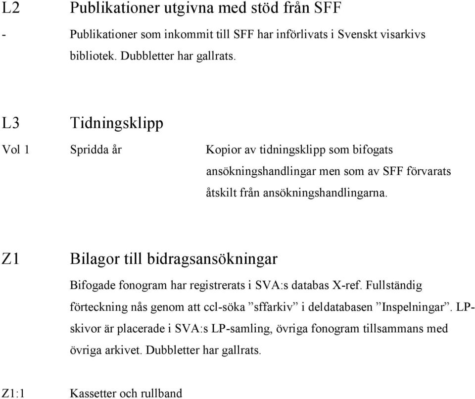 Z1 Bilagor till bidragsansökningar Bifogade fonogram har registrerats i SVA:s databas X-ref.