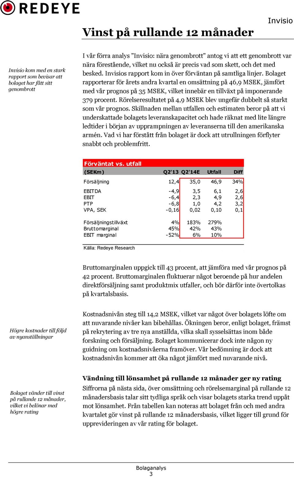 Bolaget rapporterar för årets andra kvartal en omsättning på 46,9 MSEK, jämfört med vår prognos på 35 MSEK, vilket innebär en tillväxt på imponerande 379 procent.