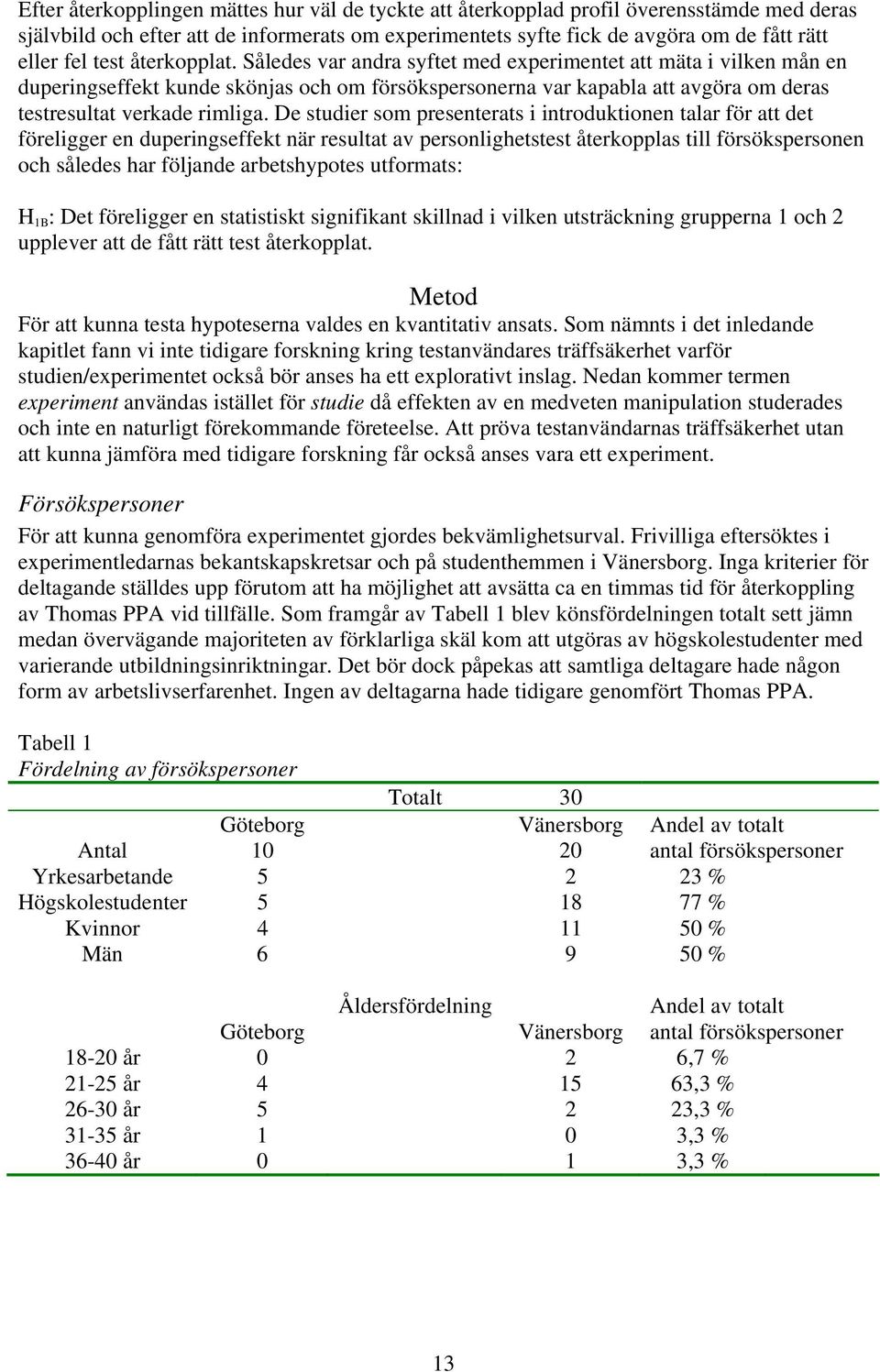 Således var andra syftet med experimentet att mäta i vilken mån en duperingseffekt kunde skönjas och om försökspersonerna var kapabla att avgöra om deras testresultat verkade rimliga.