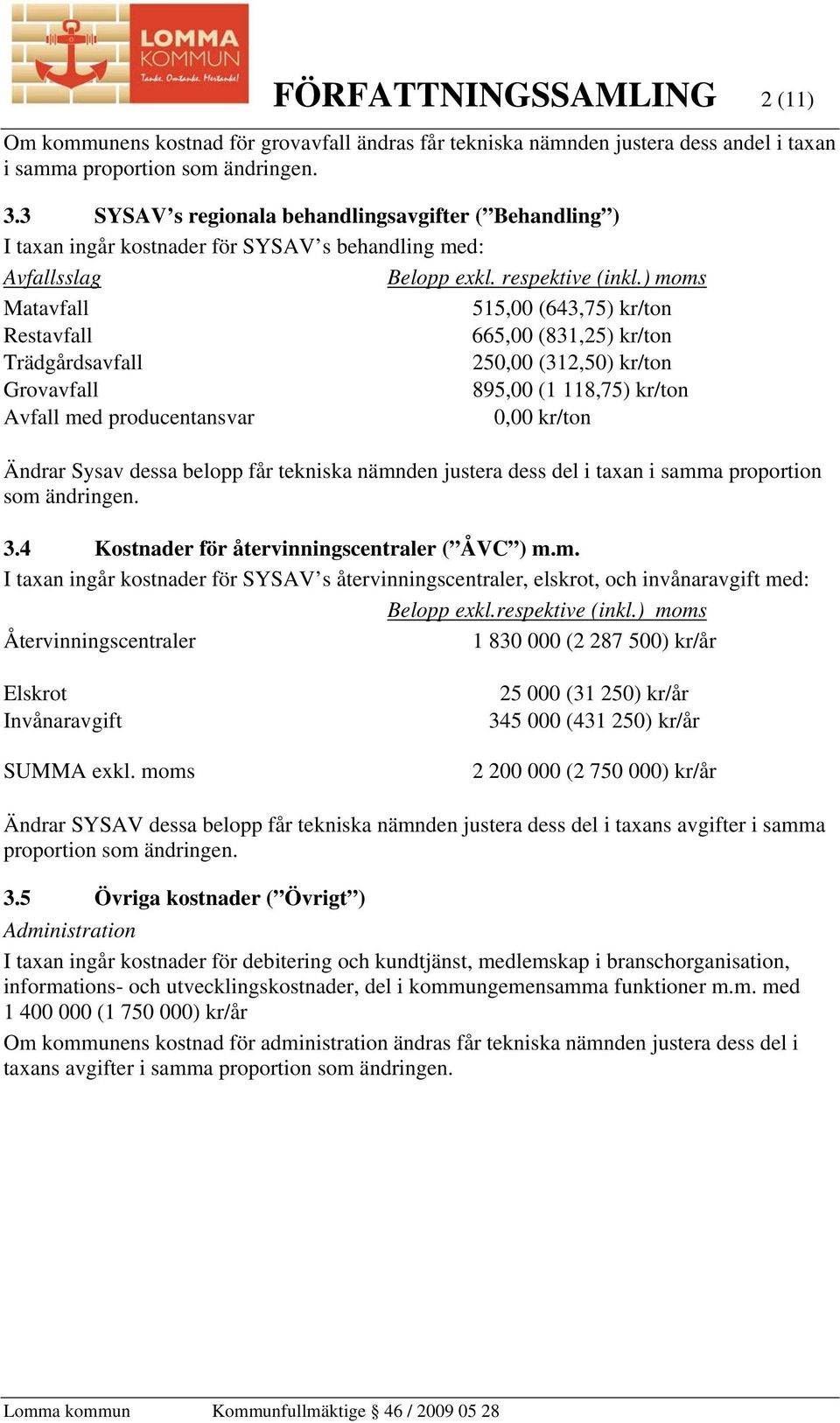 ) Matavfall 515,00 (643,75) kr/ton Restavfall 665,00 (831,25) kr/ton Trädgårdsavfall 250,00 (312,50) kr/ton Grovavfall 895,00 (1 118,75) kr/ton Avfall med producentansvar 0,00 kr/ton Ändrar Sysav