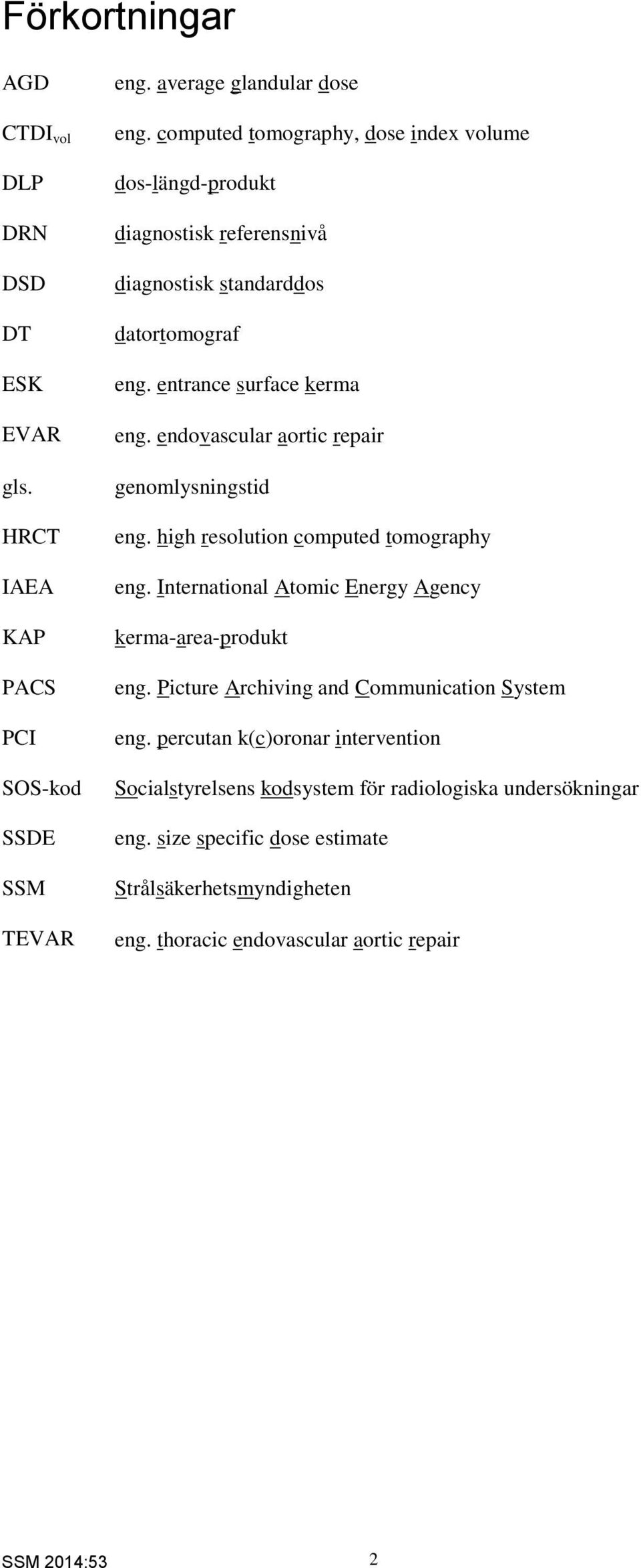 endovascular aortic repair genomlysningstid eng. high resolution computed tomography eng. International Atomic Energy Agency kerma-area-produkt eng.