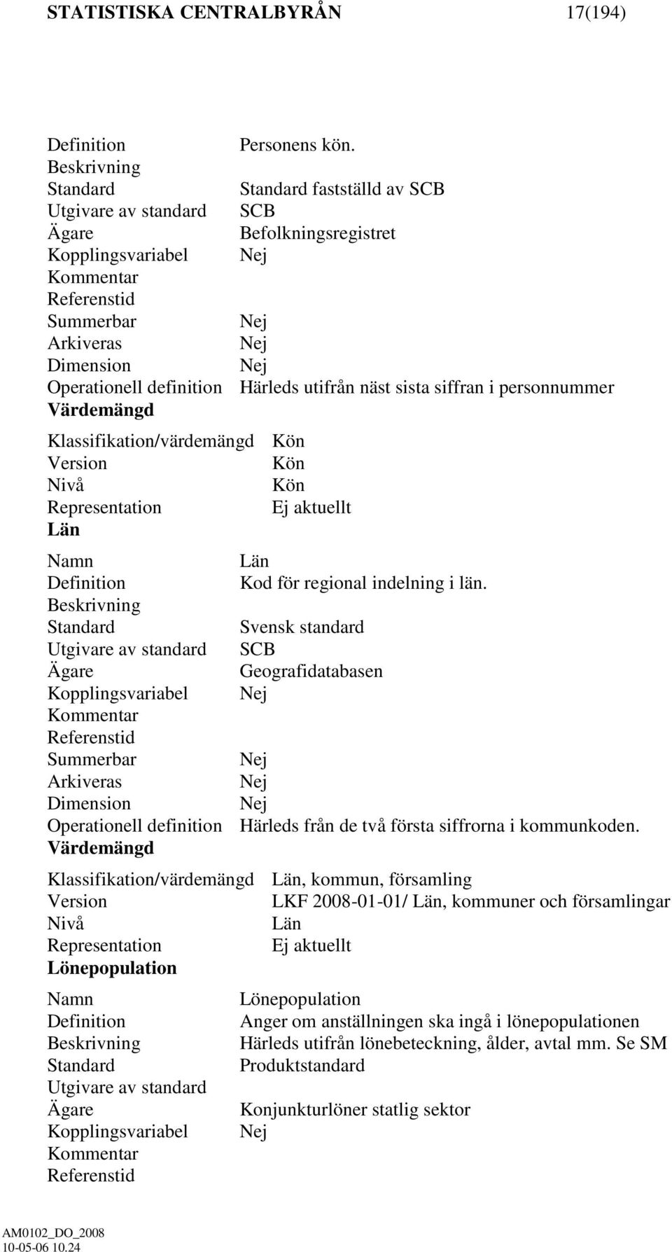 definition Härleds utifrån näst sista siffran i personnummer Värdemängd Klassifikation/värdemängd Kön Version Kön Nivå Kön Representation Ej aktuellt Län Namn Län Definition Kod för regional