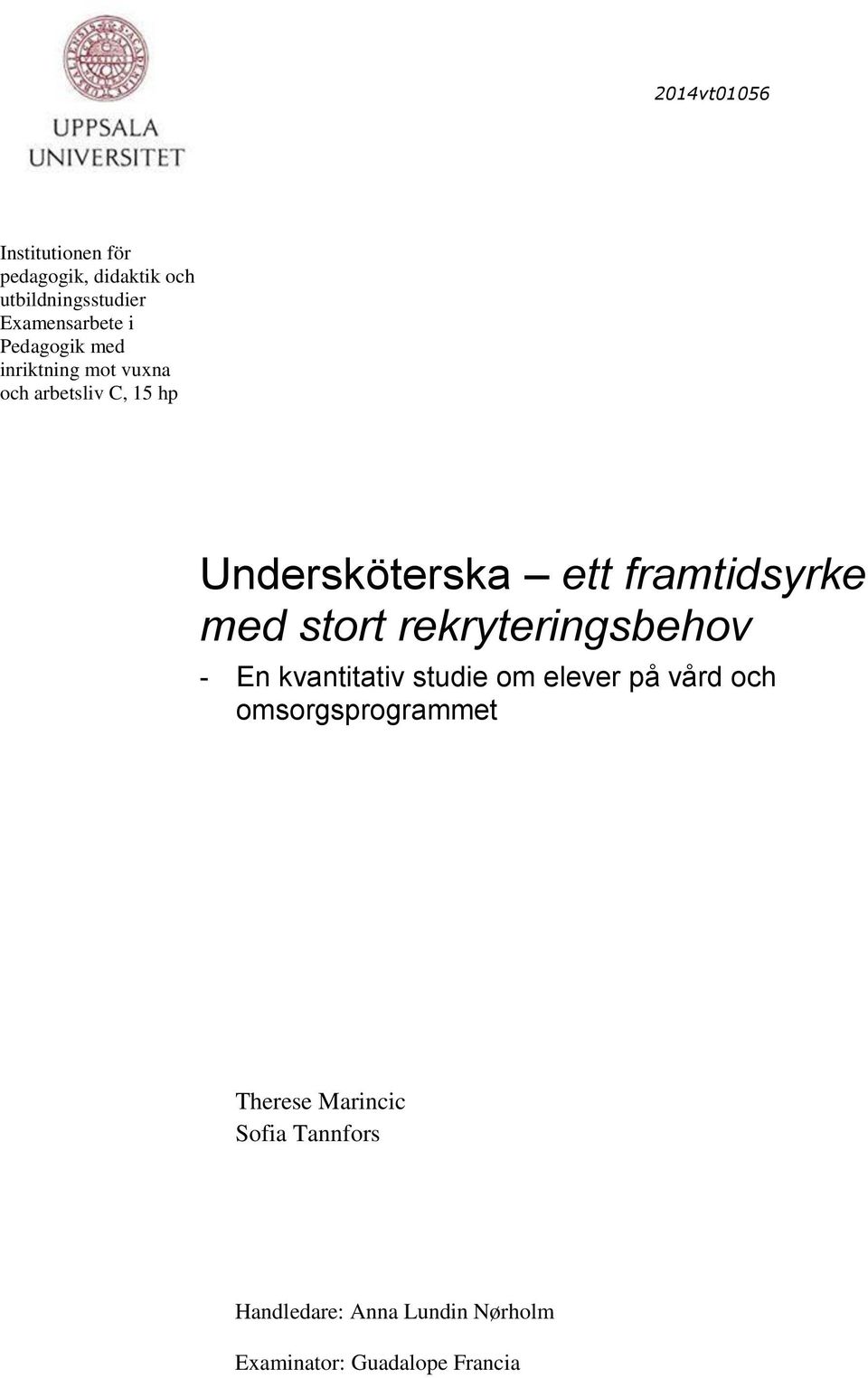 med stort rekryteringsbehov - En kvantitativ studie om elever på vård och