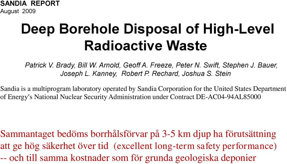 Stein Sandia is a multiprogram laboratory operated by Sandia Corporation for the United States Department of Energy s National Nuclear Security