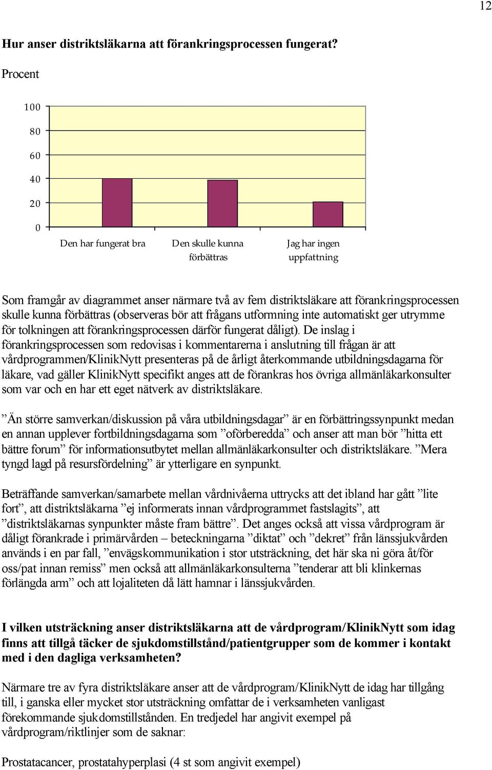 förbättras (observeras bör att frågans utformning inte automatiskt ger utrymme för tolkningen att förankringsprocessen därför fungerat dåligt).