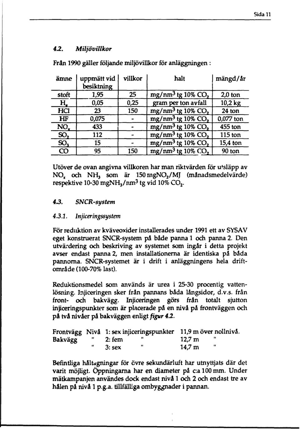 3 tg 10% CO^ mg/nm 3 tg 10% CO, mg/nm 3 tg 10% CO, mängd /år 2,0 ton 10,2 kg 24 ton 0,077 ton 455 ton 115 ton 15,4 ton 90 ton Utöver de ovan angivna villkoren har man riktvärden för utsläpp av NO och