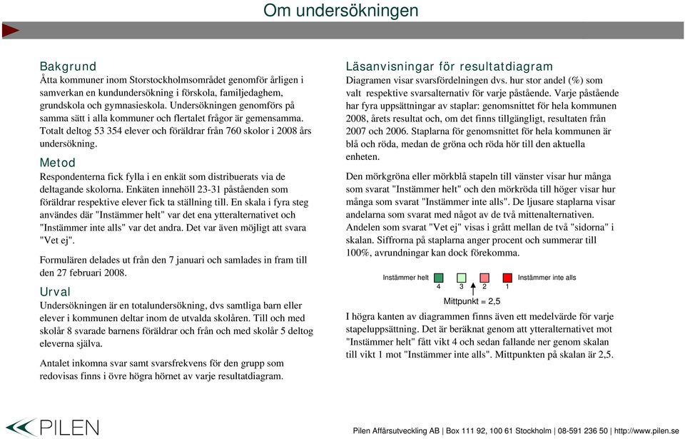 Metod Respondenterna fick fylla i en enkät som distribuerats via de deltagande skolorna. Enkäten innehöll - påståenden som föräldrar respektive elever fick ta ställning till.