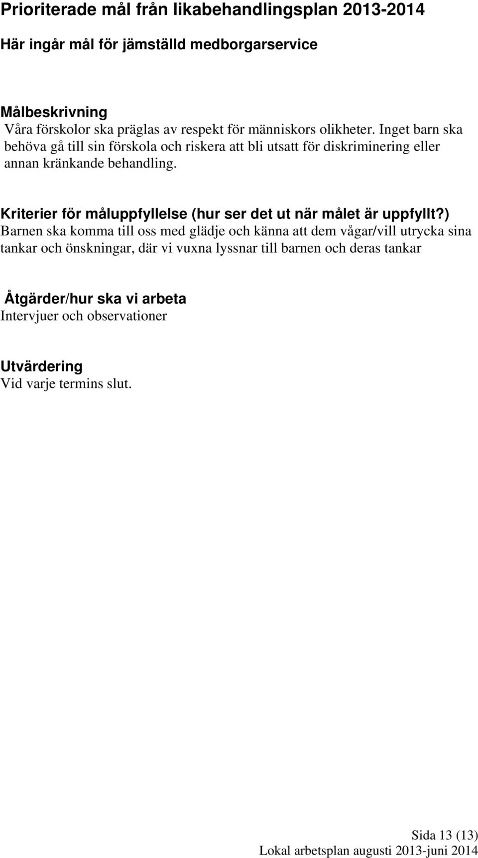 Kriterier för måluppfyllelse (hur ser det ut när målet är uppfyllt?