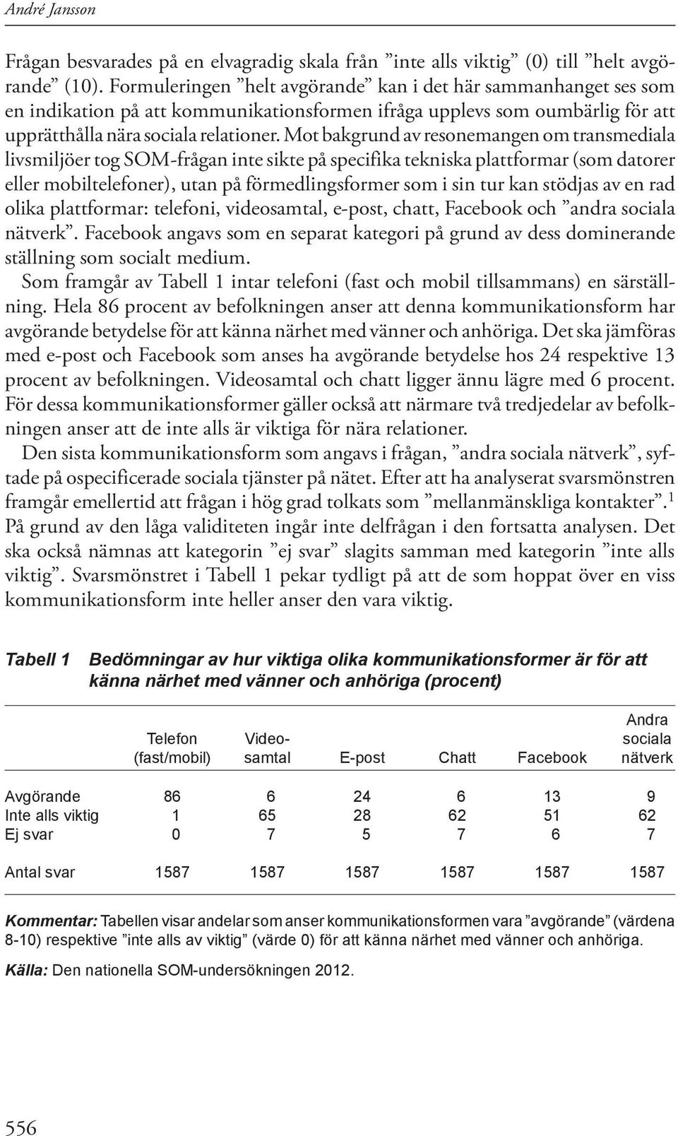 Mot bakgrund av resonemangen om transmediala livsmiljöer tog SOM-frågan inte sikte på specifika tekniska plattformar (som datorer eller mobiltelefoner), utan på förmedlingsformer som i sin tur kan