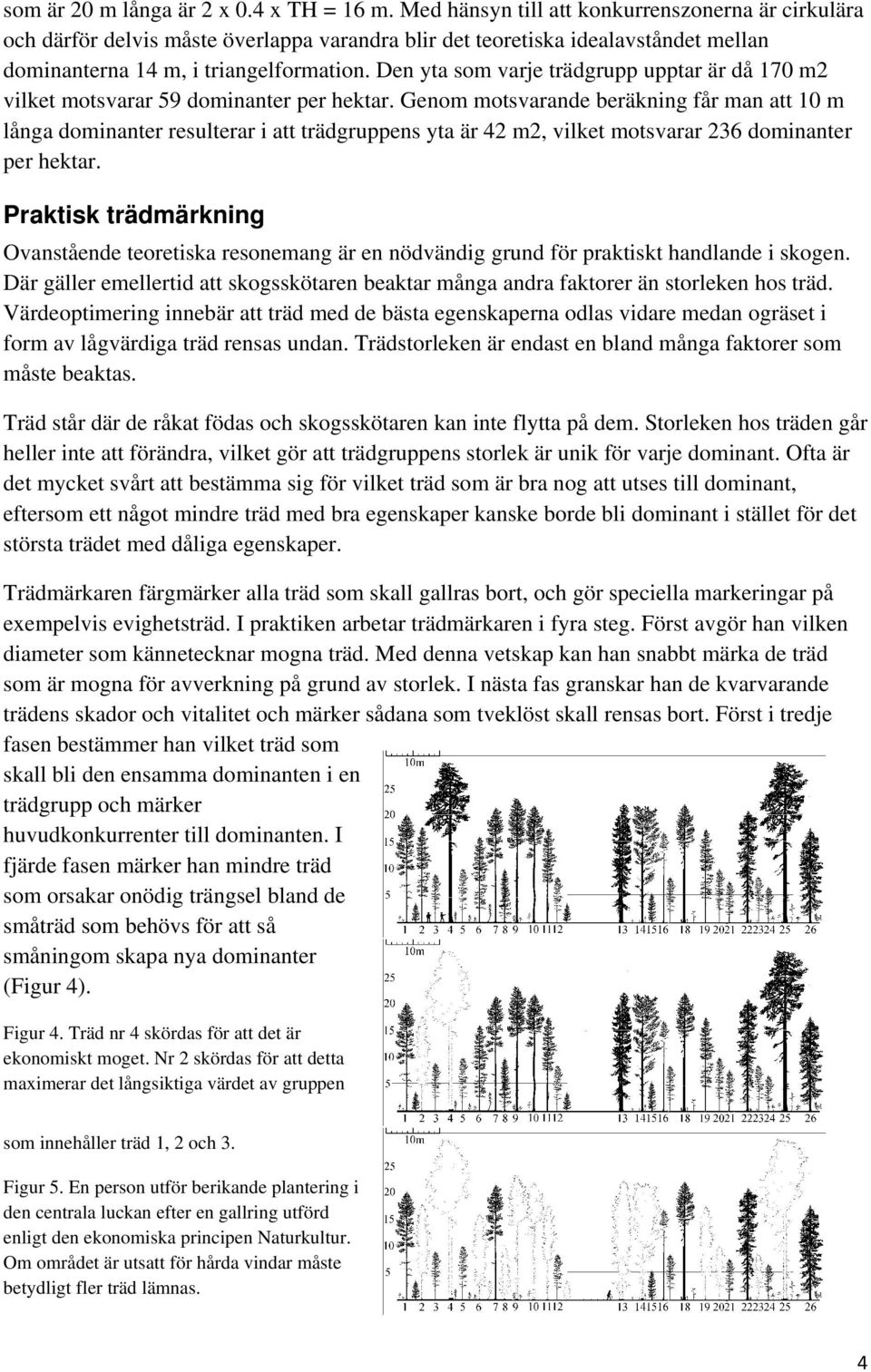 Den yta som varje trädgrupp upptar är då 170 m2 vilket motsvarar 59 dominanter per hektar.