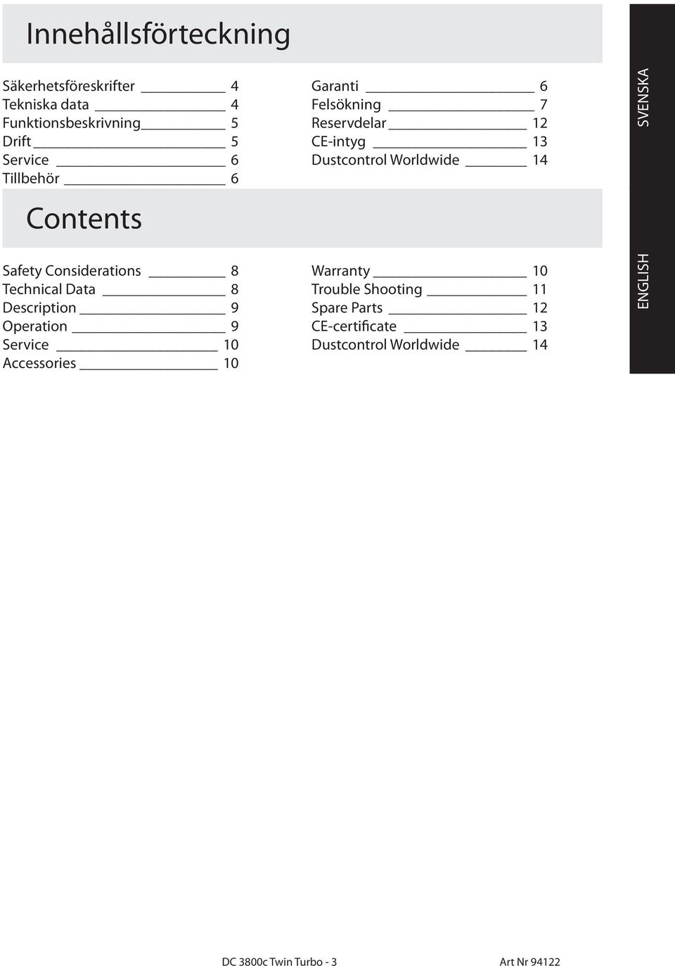 Safety Considerations 8 Technical Data 8 Description 9 Operation 9 Service 10 Accessories 10 Warranty 10