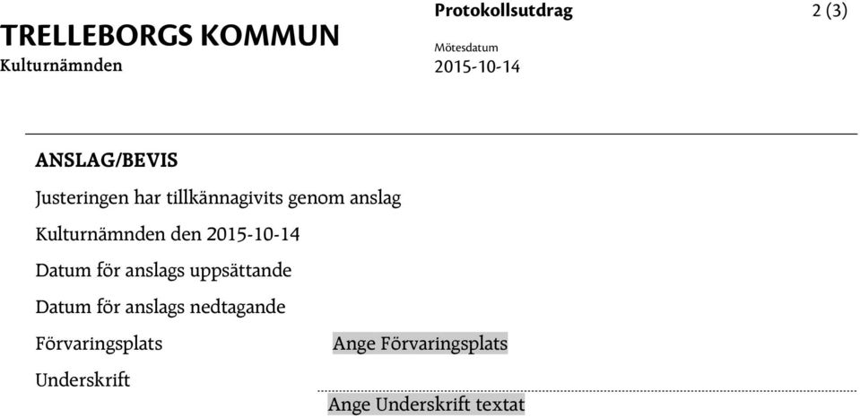 Kulturnämnden den 2015-10-14 Datum för anslags uppsättande Datum för