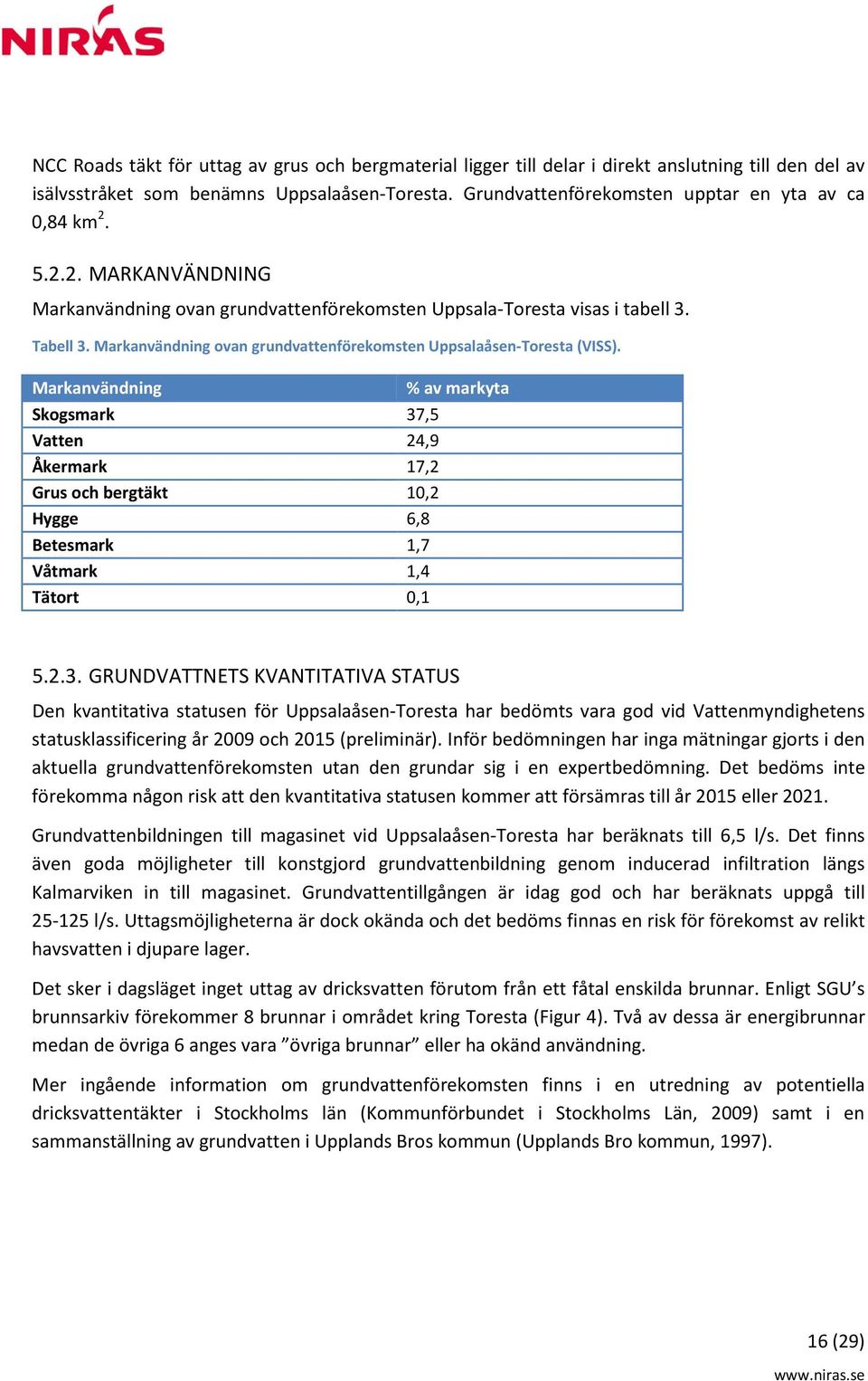 Markanvändning ovan grundvattenförekomsten Uppsalaåsen-Toresta (VISS).