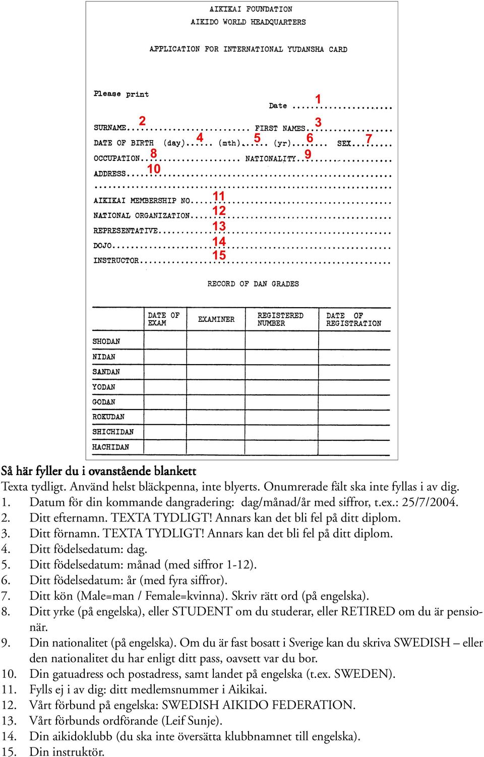 Ditt födelsedatum: dag. 5. Ditt födelsedatum: månad (med siffror 1-12). 6. Ditt födelsedatum: år (med fyra siffror). 7. Ditt kön (Male=man / Female=kvinna). Skriv rätt ord (på engelska). 8.