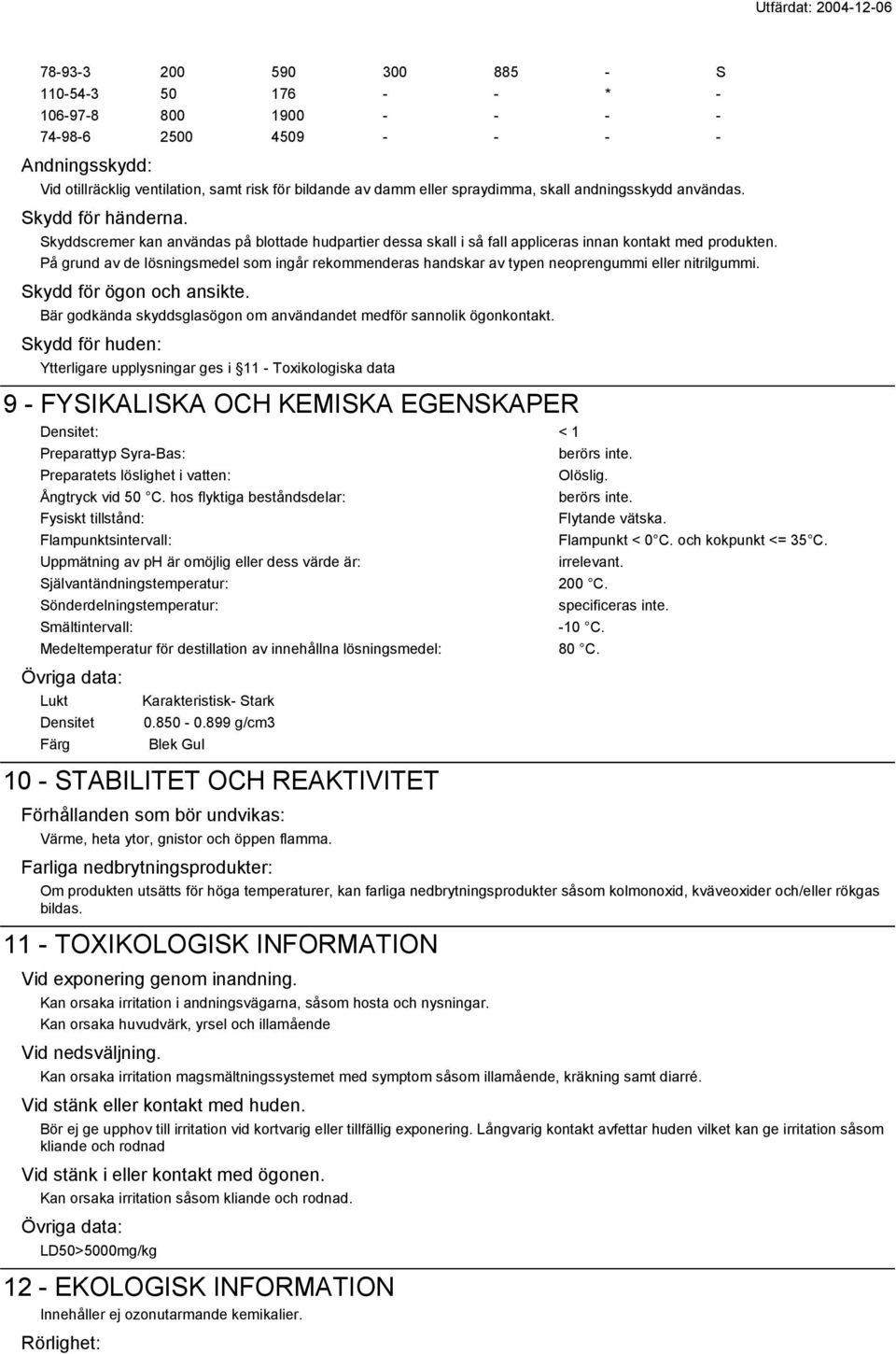 På grund av de lösningsmedel som ingår rekommenderas handskar av typen neoprengummi eller nitrilgummi. Skydd för ögon och ansikte.