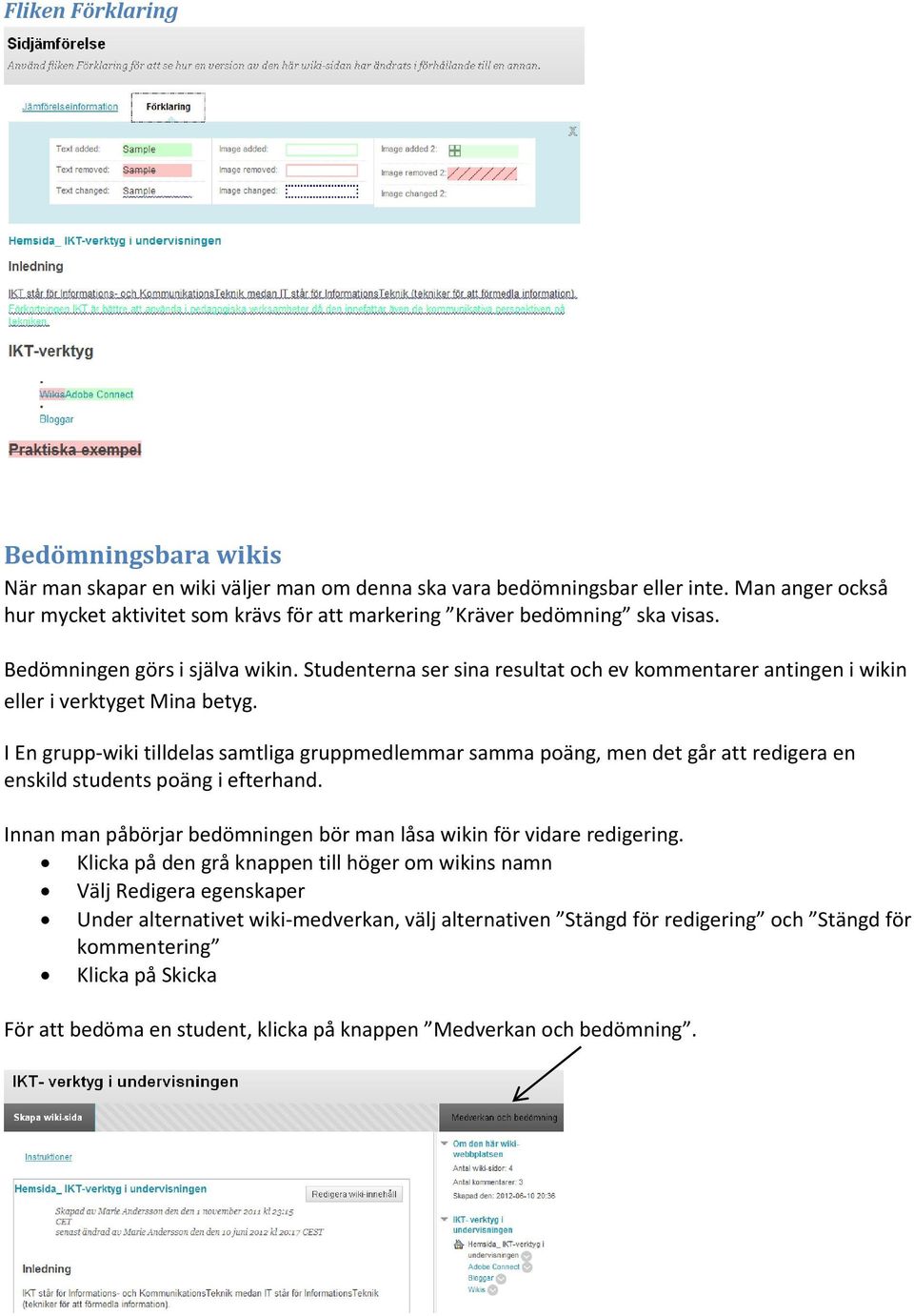 Studenterna ser sina resultat och ev kommentarer antingen i wikin eller i verktyget Mina betyg.