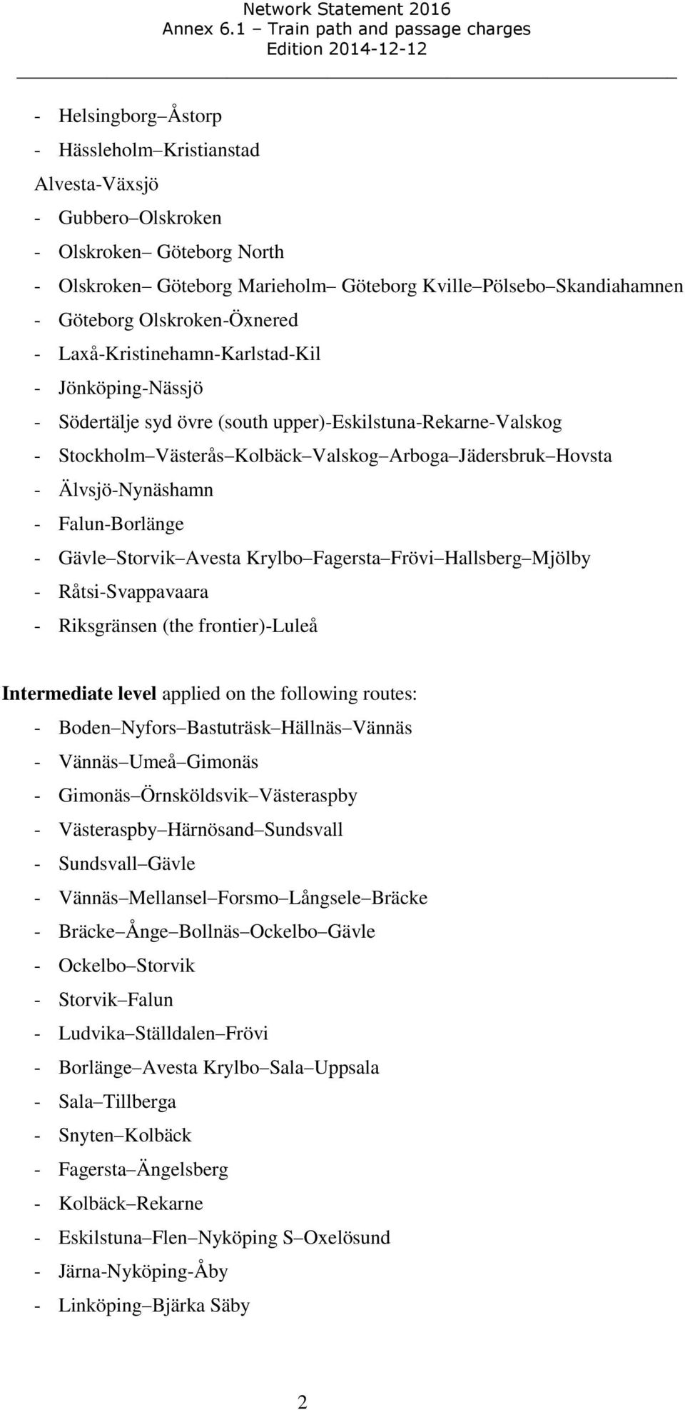 Älvsjö-Nynäshamn - Falun-Borlänge - Gävle Storvik Avesta Krylbo Fagersta Frövi Hallsberg Mjölby - Råtsi-Svappavaara - Riksgränsen (the frontier)-luleå Intermediate level applied on the following