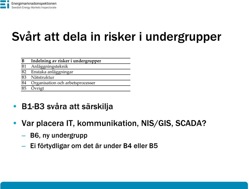 och arbetsprocesser Övrigt B1-B3 svåra att särskilja Var placera IT,