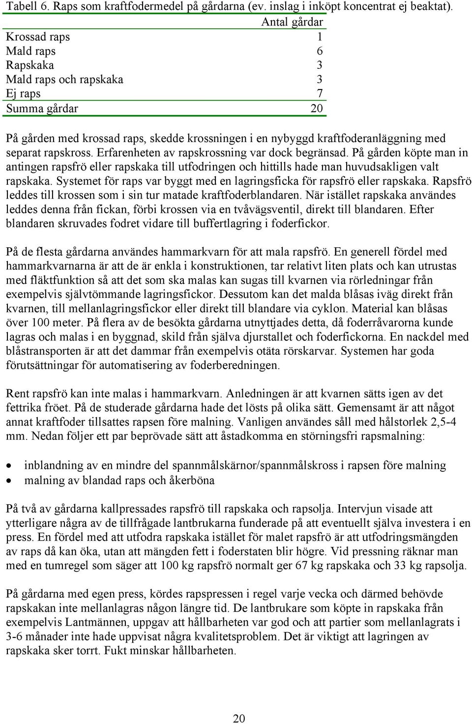 rapskross. Erfarenheten av rapskrossning var dock begränsad. På gården köpte man in antingen rapsfrö eller rapskaka till utfodringen och hittills hade man huvudsakligen valt rapskaka.