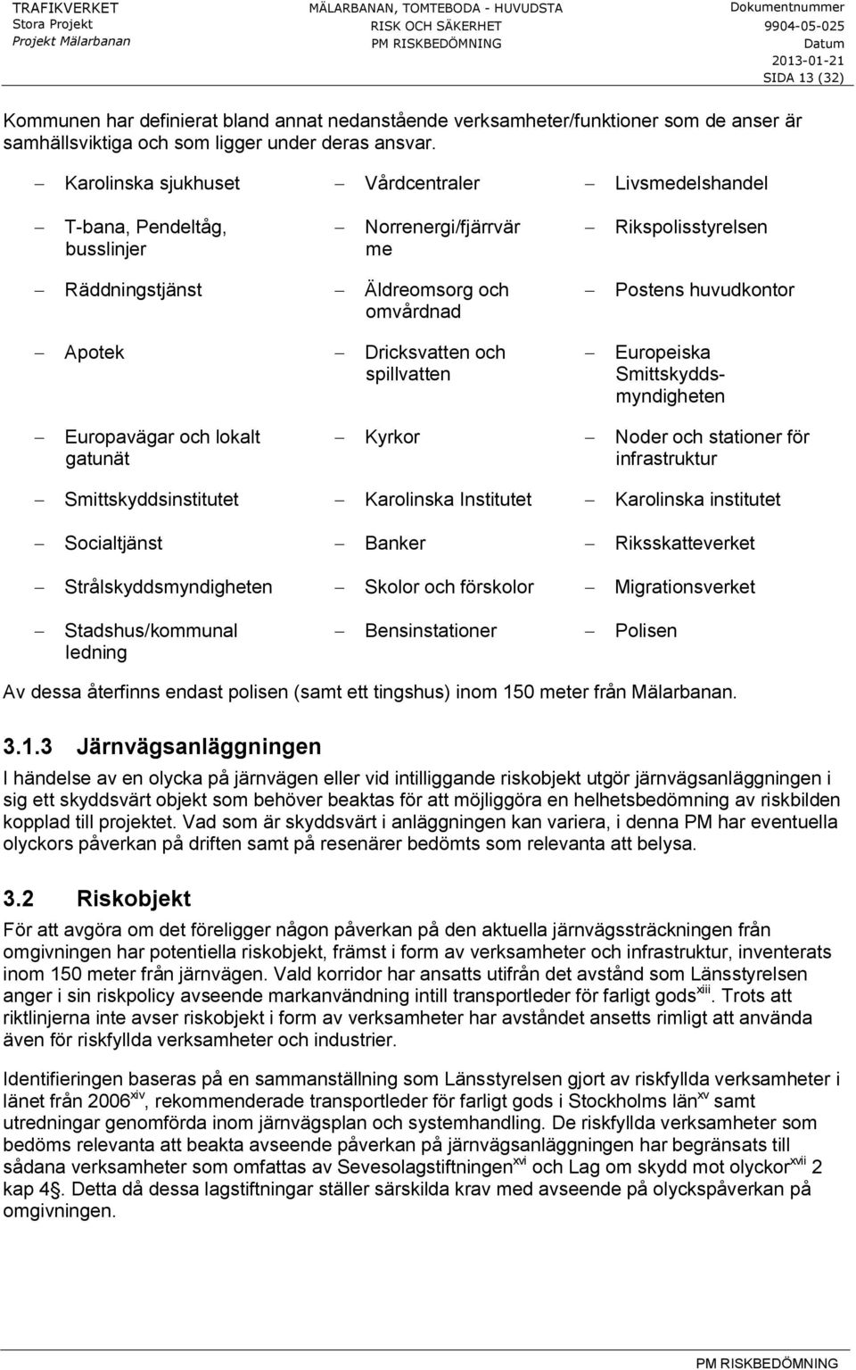 Dricksvatten och spillvatten - Postens huvudkontor - Europeiska Smittskyddsmyndigheten - Europavägar och lokalt gatunät - Kyrkor - Noder och stationer för infrastruktur - Smittskyddsinstitutet -